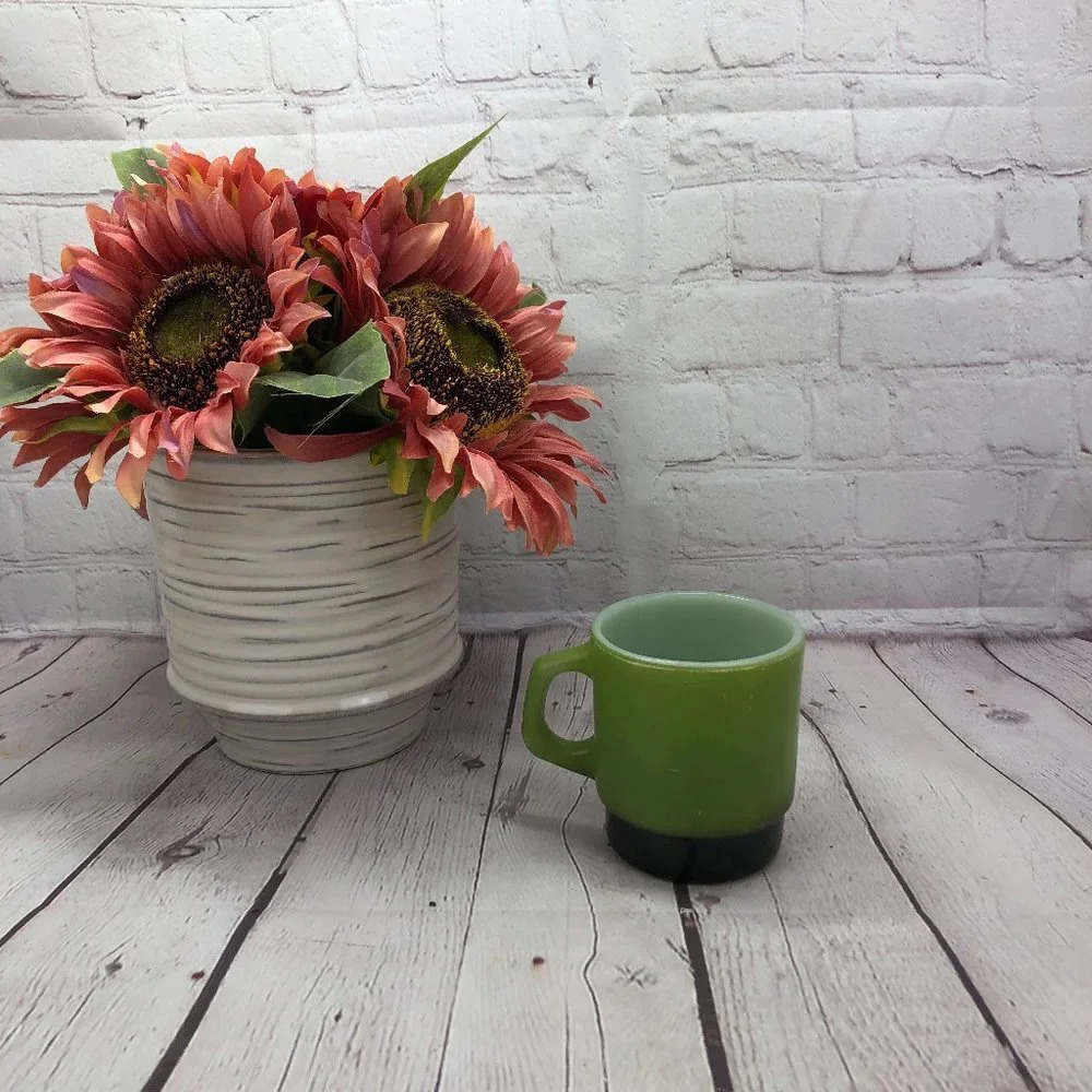 vintage fire king coffee cup avocado green